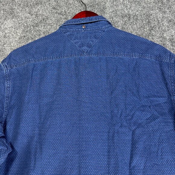 Tommy HIlfiger Shirt Mens Large Blue Dot Button Down Custom Fit Pocket Hem Logo - Picture 9 of 9